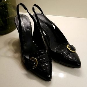 Bandolino Black Patent Croc Slingback Heels